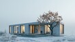 © Руслан Хайруллин - Modern house stands in a snowy landscape with a tree near the entrance during winter