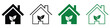 © Solayman - Eco home icon vector. House with leaves green energy symbol. Green home sign. Sustainable home icon. Environment friendly home icon.