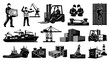 © yachyah - Maritime Logistics  Shipping Icons: Cranes, Forklifts, Ships, Containers