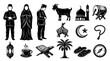 © Muamanah - Islamic Icons Set Black and White Line Art Vector - Ramadan Eid Muslim Symbols