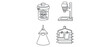 © ProvatiRani - Darkroom Photography Equipment Vector Icon Set with Film Developing Tank, Enlarger, Safelight, and Print Drying Rack. Minimalist Single Line Art Collection with Editable Stroke Weight.