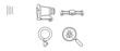 © ProvatiRani - Macro Photography and Cinematography Equipment Vector Icon Set with Editable Stroke. Collection of 4 Icons featuring Camera Bellows, Slider Rail, Ring Light, and Magnified Insect for Close-up Work.