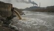 © Margharyta - Wastewater discharging from industrial concrete pipe into river. Environmental pollution caused by factory smoke. Ecological crisis and contamination of water source by sewage disposal.