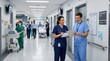 © ParshaAja99 - Medical professionals working in a busy hospital hallway with patients and staff members