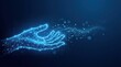 © ParshaAja99 - A digital wireframe hand reaching out with glowing particles on a dark blue background