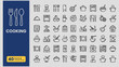 © mohibul - Cooking web icons in line style. Frying pan, fork, knife, recipe book, microwave, collection. Vector illustration.