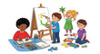 © Irman - Children's Art Class: Diverse Kids Painting, Drawing, and Crafting Together