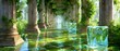 © SJarkCube - Ancient stone pillars line a glowing, green-lit pathway