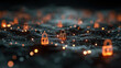 © Hasnain - Holographic locks on data network with glowing orange lights
