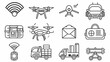 © AI PIC - Line Art Illustration of Drones, Vehicles and Communication Technology for Logistic Services