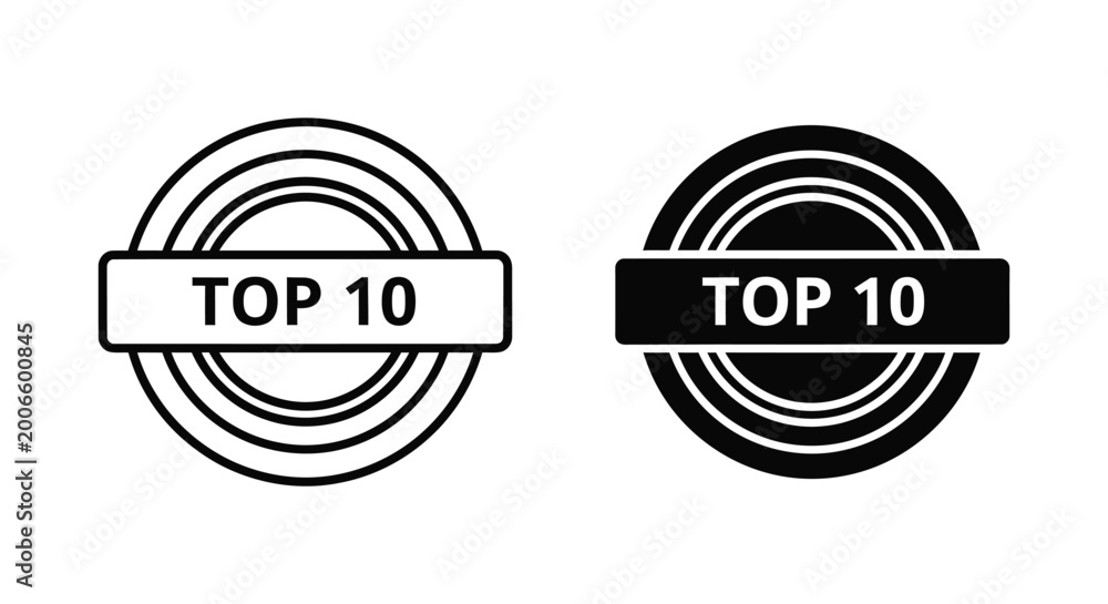 Top 10 ranking badge icons for lists and chart highlights in outline ...