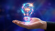 © Fitria - Creative Idea Concept with Glowing Light Bulb Floating Above Hand, Innovation Inspiration and Digital Energy Technology Background