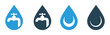 © MSTALIMA - Water tap within drop shapes collection presenting blue and dark grey variants for plumbing designs.