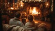© Kemedo - Family enjoying a cozy winter evening by the warm fireplace with Christmas lights