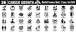 © Logo Solution - Career growth icon set. Featuring solid black symbols for professional development mentorship goals, strategy success, and leadership.