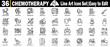 © Logo Solution - Chemotherapy line art icon set. Featuring cancer care, including medical treatment sessions, patient fatigue nursing, and oncology services.