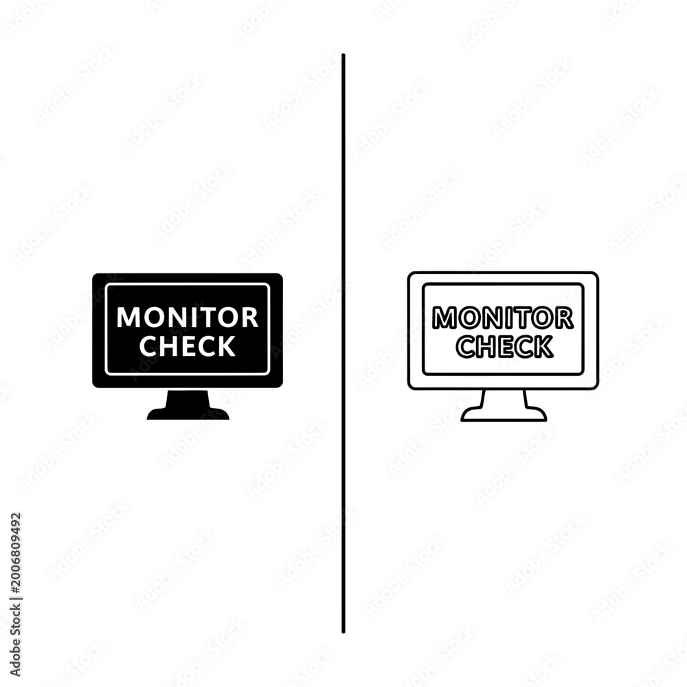 Computer monitor with monitor check text label icon set computer ...