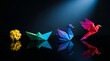 © FATNA - Transform and success or changing to succeed concept and leadership in business through innovation and evolution of ability as a crumpled paper transforming into a boat then a swan and a flying bird