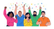 © satriagetok - Diverse group celebrating success with colorful confetti on white background
