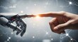 © widya - Human hand touching robotic finger in futuristic digital interface