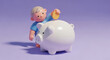 © ink drop - Child putting coin into piggy bank symbolizing saving money financial education and future planning concept