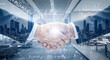 © cozycity - businessmen handshake after a good deal, office interior, modern workspace, corporate background. Business partnership meeting businessman handshake