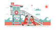 © Miles - Lifeguards Performing CPR on Beach Next to Lifeguard Tower