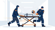 © Citra - Paramedics rush patient on stretcher through hospital corridor with medical equipment