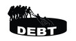 © New - Silhouette group of people pulling together to help someone escape from a large debt trap
