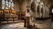 © Sheplob - Jesus christ praying on his knees in a traditional stone cathedral church