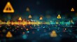 © Zahra - Abstract network with digital warning signs and glowing data streams