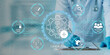 © KHAN VECTOR CO.  - Modern clinical trial design process illustrated with interconnected digital elements and medical professional