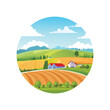 © adalah - Vibrant farm landscape illustration rolling fields and rural houses