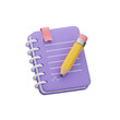© Prema - 3d illustration of notebook and pencil, writing, studying, planning.