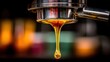 © Pannee - Close-Up of Golden Espresso Drip from Portafilter with Smooth Flow in Coffee Shop Environment