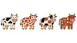 © Md - Collection of spotted cow characters in different patterns for dairy farm livestock branding.