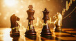 © MARGARYAN GOR - Chess pieces on a board with glowing financial stock market charts. Trading graphs and candlestick charts show upward trends. Business strategy and investment growth concept for finance marketing.