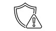 © Ashaakter - Vector icon for risk assessment featuring a minimalist black line shield on a white background with an editable stroke perfect for professional business security and protection illustration.