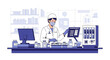 © Taya - Pharmacist in Mask Dispensing Medication at Pharmacy Counter with Computer and Vials
