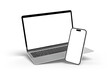 © sdecoret - Mobile phone and laptop isolated on transparent background 3d rendering