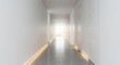 © Ahmed - Modern minimalist hallway with long corridor and identical white walls and gray floor with led lighting