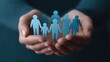 © 69 - A Pair of Cupped Hands Supporting a Cluster of Stylized Light Blue Human Figures, Symbolizing Care and Community Connection