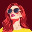 © Purnomo - Stylish Redhead Woman with Sunglasses Vector Illustration - Modern, Vibrant, and Chic Portrait Art