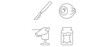 © Hafsa - Taxidermy Workshop Vector Icon Set with Editable Stroke featuring Scalpel, Glass Eye, Animal Head Foam Form, and Tanning Solution Jar for Professional Crafts and Restoration Projects.