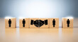 © susral - Row of wooden blocks with large handshake and people icons perfect for successful business deal and partnership