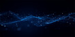 © Vactor Viky - Abstract futuristic network background with glowing blue nodes and smooth sine wave mesh lines, dynamic data visualization, neon light grid, big data flow, cloud computing and digital communication co