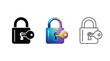 © K-Stock - Three distinct padlock and key design icons presented in varying graphic styles on white background