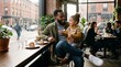 © Relaxing - Stylish young dad with child in city cafe