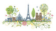 © nuansa sukses store - Parisian Skyline Silhouette with Blooming Flora and Fauna, a Vibrant Celebration of Springtime Urban Nature