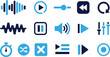 © BM - Collection of audio player icons and sound wave graphics, modern media control elements.